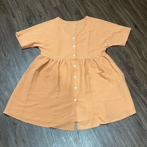 SHEIN Batwing Sleeve Pocket Patched Smock Dress, Orange, Medium